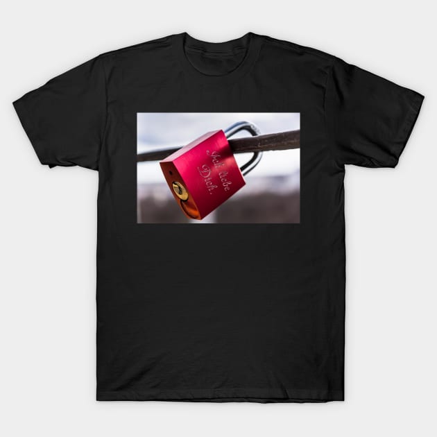 Red love lock T-Shirt by lena-maximova